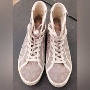 Coach Women's High-Top Sneakers in Light Beige Signature Print